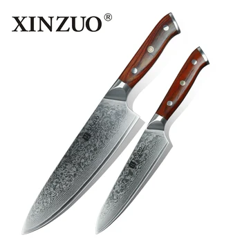 XINZUO 2 ks kuchynských nožov nastaviť Japonský Damasku ocele kuchynský nôž gyuto kuchár utility variť nástroj rosewood rukoväť doprava zadarmo