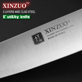 XINZUO 5 palcový utility nôž tri vrstvy 440C plátované ocele kuchynský nôž micarta rukoväť lúpací nôž kuchynské náčinie doprava zadarmo