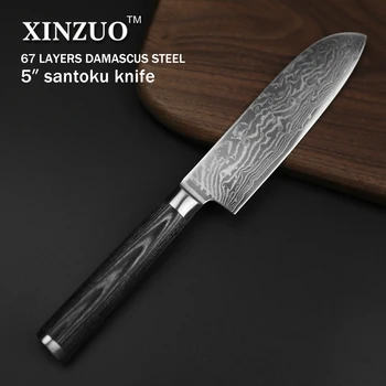 XINZUO NOVÝ 5 palcový santoku nôž 67 vrstvy Čína Damasku ocele kuchynský nôž vysokej kvality s drevo Pakka rukoväť DOPRAVA ZADARMO
