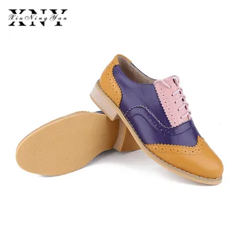 XIUNINGYAN Vintage Britský Štýl Oxford Topánky Pre ženy Originálne kožené ploché topánky ženy NÁS size13 ručné Čierne kožené Topánky
