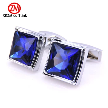 XKZM Šperky francúzske tričko cufflink pre pánske značky námestie Vysoká kvalita blue crystal Putá odkaz Luxusné Svadobné Tlačidlo