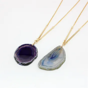 XQ 2016 doprava zadarmo nové módne Modrá a fialová, a prírodného kameňa náhrdelník módne Ms dlhým reťazcom náhrdelník