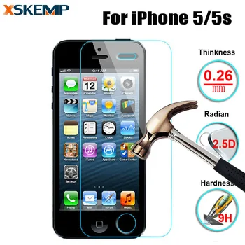 XSKEMP Anti-Shatter Poškriabaniu Odolné Tvrdené sklo Screen Protector Pre Apple iPhone 5 5S SE Proti Výbuchu Ochranný Kryt