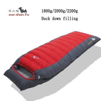 Xueshanfu 1800/2000/2200g Biela duck down náplň Nový príchod kvalitné outdoor camping pohodlné, priedušné spací vak