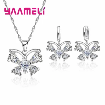 YAAMELI Svieti Rakúskeho Kryštálu Motýľ Náhrdelník Prívesok Náušnice Šperky Sady pre Ženy 925 Sterling Silver Vysokej Kvality
