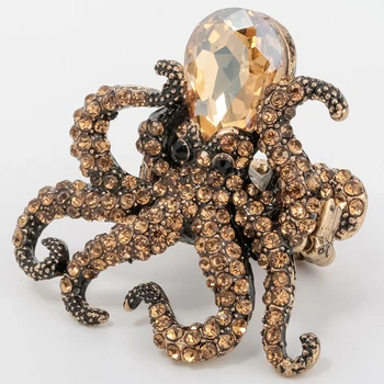 YACQ Octopus Brošňa Pin Starožitné Zlata Strieborná Farba Crystal Zvierat Bling Ženy Šperky, Darčeky Jej Manželka Veľkoobchod Dropshipping BA16