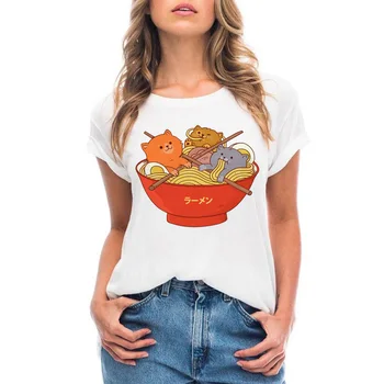 YEMUSEED Ženy, Krásne mačiatko Vytlačené T-Shirt Biela Módne O-Krku Rukáv Topy tričko QD18-QM
