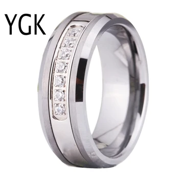 YGK Šperky Značky Hot Predaj 8MM Striebro Skosený S Matným Povrchom a 7 Biela CZ Kamene Volfrámu Krúžok Pre Svadbu