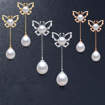 YIKALAISI 2017 módne prírodné perly dlhé náušnice pre ženy 925 sterling silver šperky pre ženy stud náušnice darček