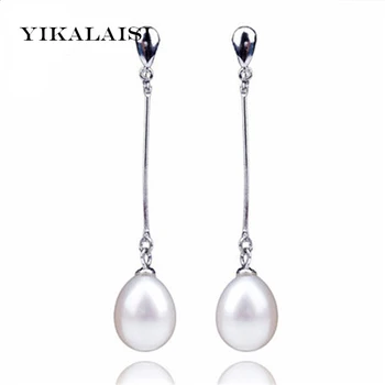 YIKALAISI 2017 Prírodné Pearl Náušnice Pre Ženy 925 Sterling Silver Šperky 8-9 mm Vode dlho, Pearl šperky Kvality Svadobný Dar