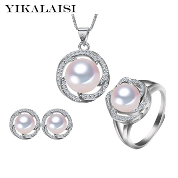 YIKALAISI 2017 prírodné sladkovodné perly Prívesok Náhrdelník/Náušnice šperky set pre ženy, 925 sterling silver šperky, svadobné