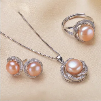 YIKALAISI 2017 prírodné sladkovodné perly Prívesok Náhrdelník/Náušnice šperky set pre ženy, 925 sterling silver šperky, svadobné