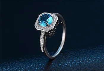 YINHED Módne 1ct 6 mm Prírodné Modré Klenot Kameň Prstene pre Ženy, Skutočné 925 Sterling Silver CZ Zirkón Zapojenie Snubné Prstene ZR154
