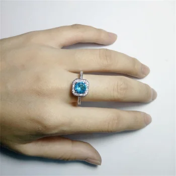 YINHED Módne 1ct 6 mm Prírodné Modré Klenot Kameň Prstene pre Ženy, Skutočné 925 Sterling Silver CZ Zirkón Zapojenie Snubné Prstene ZR154