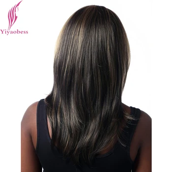 Yiyaobess 40 cm Rovno Tmavo Hnedé Upozorňuje Na Vlasy Tepelne Odolných Syntetických Strednej Časti Rameno Dĺžka Dámske Parochne S Bang