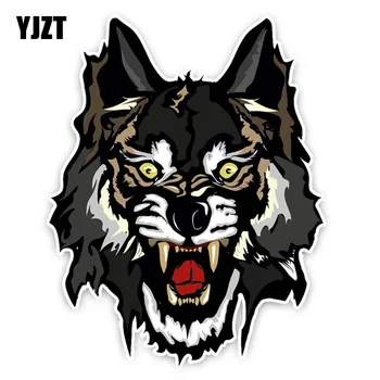 YJZT 12.1*15,3 CM Zaujímavé Angry Vlk Hlavu Cartoon Farebné PVC Auto Nálepky Dekorácie Grafické C1-5454