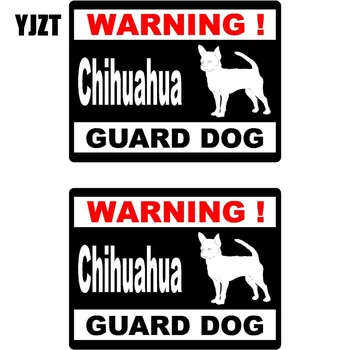 YJZT 15*11.5 cm 2x Cartoon UPOZORNENIE Chihuahua strážny Pes Retro-reflexné Nálepky Auto Okno Nálepky C1-8147