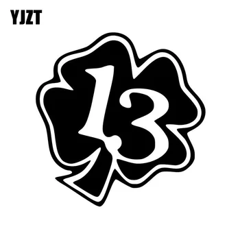YJZT 15X15.5 CM 4 LEAF CLOVER LUCKY 13 Módne Vinylové Nálepky, Auto Nálepky, Čierna/Strieborná S8-0214