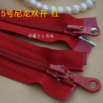 YKK5 nylon zips, červená, biela béžová 50-110 cm srsť cardigan nadol bunda, kabát Chong Fengyi kabát