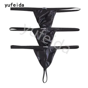 YUFEIDA 3KS/Veľa Úplne Nové pánske G-Strings Bielizeň Sissy Chlapec Black Faux Kožené Svieti Elastické Clubwear Hot Sexy Spodky