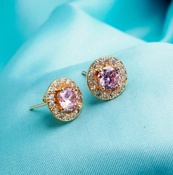 Yunkingdom Značky Ružovými Zirkónmi Náušnice Pre Ženy Crystal Stud Módne Náušnice Zlatá Farba Šperky