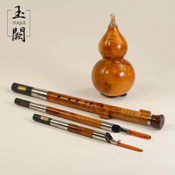 YUQUE Čínskej Tradičnej Orchidea Hulusi/Flauta Cupronickel Trubice Three-tón odnímateľný Black Bambusová Flauta Tlačidlo C, B (S puzdrom)