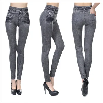YuWaiJiaRen Legíny Jeans pre Ženy Džínsové Nohavice S Vreckom Slim Jeggings Fitness Plus Legíny Veľkosť S-XXXL Čierna/Sivá/Modrá