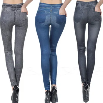 YuWaiJiaRen Legíny Jeans pre Ženy Džínsové Nohavice S Vreckom Slim Jeggings Fitness Plus Legíny Veľkosť S-XXXL Čierna/Sivá/Modrá