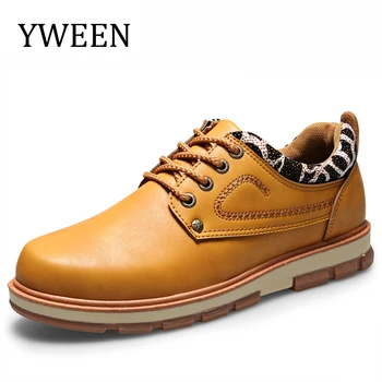 YWEEN Nová akcia pánske členkové Topánky Mužov bezpečnosti práce kožené topánky Britskej nepremokavé čipky obuv