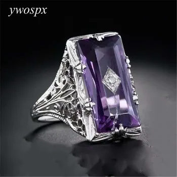YWOSPX Luxusné Fialová Cubic Zirconia Strieborná Farba Kvetu Prstene Pre Ženy, Módne Šperky, Svadobné Crystal Zirkón Krúžok Darčeky Ane