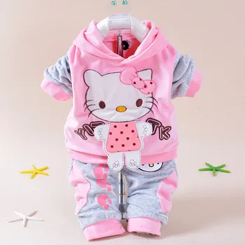 YZXY 2016 Baby Dievčatá Oblečenie Cartoon Kitty Králik Krava Novonarodeného Chlapca Značka Velvet Hooide + Nohavice Twinset Deti Detská Šport Oblek