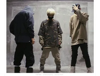 YZY Kanye West Nadrozmerná Camo Čaj Pol-rukáv Mužov, Hip hop tričká Značky oblečenia kamufláž Košele nové Jarné Topy
