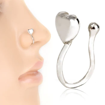 Z nehrdzavejúcej Ocele Srdce Tvar Nosa Hoop Nos Krúžky klip na nos krúžok Telo Falošný Piercing Šperkov Pre Ženy