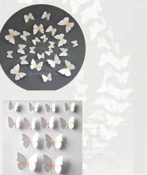 Zadarmo loď 12x čisto biely asst.veľkosť 3D napodobenina motýľ stenu chladnička nálepky opony pripojiť svadobné party dekorácie deco