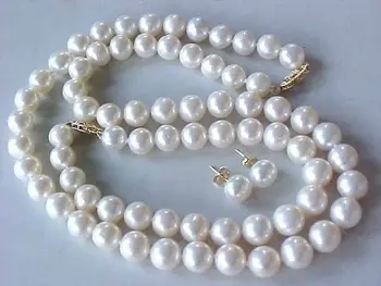 Zadarmo P&P *****Úžasná sada prírodné 10 mm Akoya white pearl náhrdelník náramok náušnice