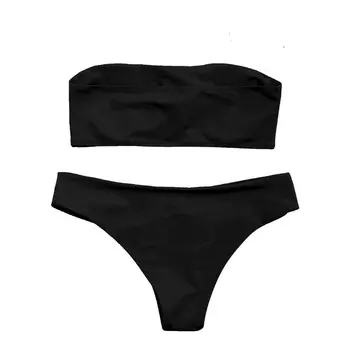Zaful 2017 Ženy Čalúnená Bikiny Bandeau Nastaviť Sexy Nízkym Pásom jednofarebné plavky bez Ramienok Plávať plavky Brazílske Plavky