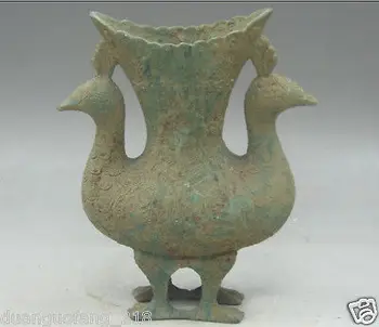 Zbierku vzácnych ČÍNSKE STARÉ nádherné bronzové dvojité páva socha Váza