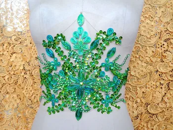 ZBROH ručne vyrobené kryštály škvrny zelená šiť na Kamienkami nášivka 35*22 cm pre top šaty, sukne pásu