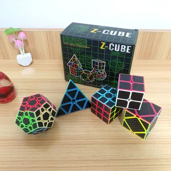 ZCUBE 5 ks/box Farebné Stickerless / Carbon Fiber Magic Cube Nastaviť 3x3x3 Rýchlosť Puzzle Pyraminx Megaminx Osi Zrkadlo Kocka Hračka -48