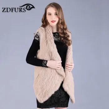 ZDFURS *zimné nové Pletené ručne vyrobené Králik kožušinové vesty gilet bez rukávov obojstranný Úplet, Kožušinové Vesty Ženy ZDKR-165010