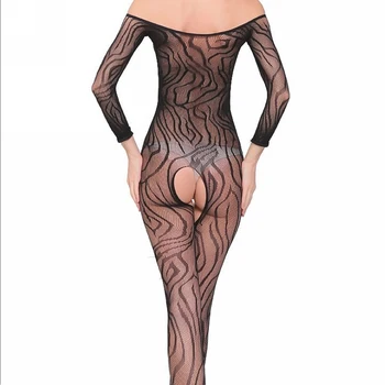 Zebry Pruhy sieťovina Crotchless úplnej sexy body celého Tela pantyhose transparentné long-sleeve otvorené rozkroku pančuchové Nohavice Osadenie