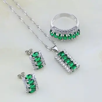 Zelená Cubic Zirconia White Crystal 925 Sterling Silver Šperky Sady Pre Ženy, Svadobné Stud Náušnice/Prívesok/Náhrdelník/Krúžok
