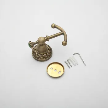 Zelený kameň handričkou háčik Európe štýl Antique brass župan handričkou háčik mosadz háčiky v kúpeľni stenu ramienko háčika