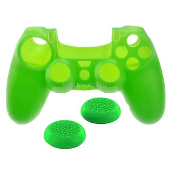 Zelený Silikónový Kože, puzdro + Palec držať Rukoväte pre Sony PlayStation 4 PS4 Radič Originál
