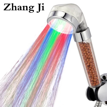 ZhangJi Úžasné, 3 Farby LED Sprcha Hlavu Filtra Teplota Vody Led Sprcha Hlavu SPA Dážď Úsporu Vody, Ručné sprchy ZJ081