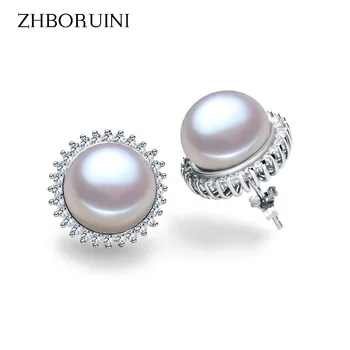 ZHBORUINI Módne Pearl Náušnice Perly Pre Ženy Klasické Audrey Hepburn Sladkovodné perly 925Sterling Strieborné Náušnice Šperky