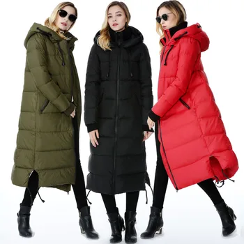 Zimná páperová bunda pre ženy Dlhé prevedenie biele kačacie nadol bundy pre Európu, Rusko, USA mínus 40 čierna červená zelená kabát P704