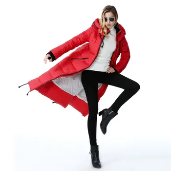 Zimná páperová bunda pre ženy Dlhé prevedenie biele kačacie nadol bundy pre Európu, Rusko, USA mínus 40 čierna červená zelená kabát P704