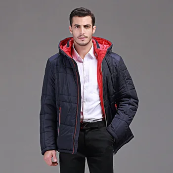 Zimná vetrovka pre mužov Európe a USA oblečenie značky Slim bežné teplá bunda s kapucňou Mužov je červená modrá zimná bunda Q104