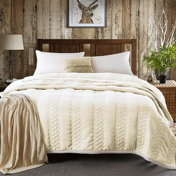 Zimné prúžok Deka Zahustiť teplú posteľ, kryt 200*230 cm-3.4 kg coral fleece obliečky 180*200 cm prehoz cez posteľ Flanelové fleece deky posteľ